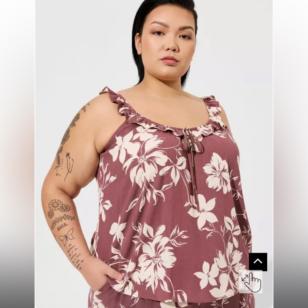 Torrid Emma Floral Washable Crinkle Gauze Ruffle Tie Front Tank size 6X